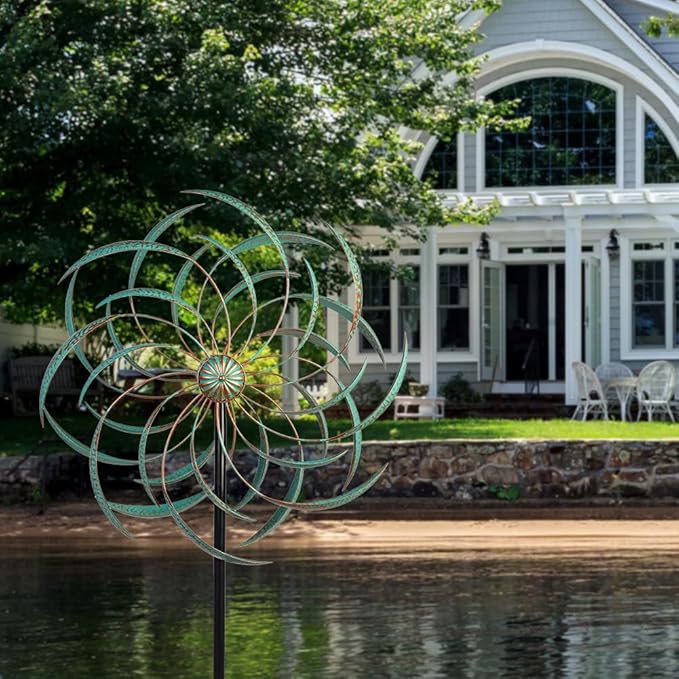 VEWOGARDEN Large Wind Spinners for Yard and Garden, Waterproof Metal Doubles Wind Spinners Outdoor Decor, Wind Sculptures & Spinners with Stakes (23" W * 80" H)