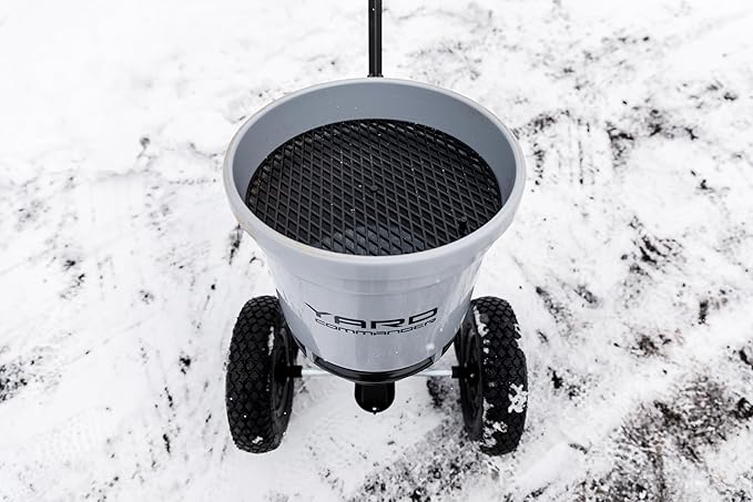 Yard Commander - Commercial 50 LB Walk-Behind Push Broadcast Spreader - 10-12 Foot Spread - Fertilizer, Salt & Grass Seed - Clog Free Design - Fully Enclosed Gear Box - Adjustable Drop Rate