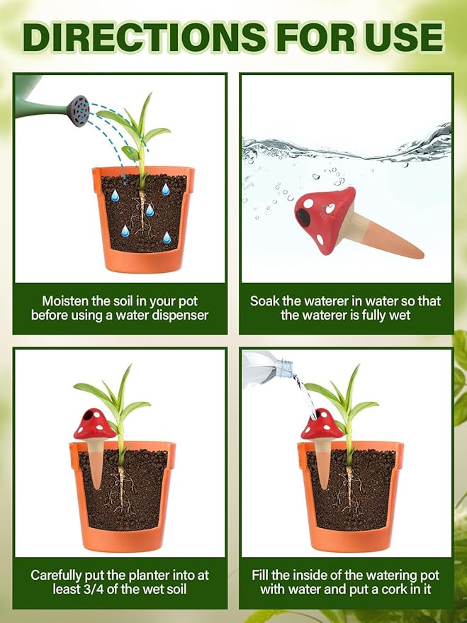 Kalolary 4Pcs Plant Watering Globes, Self Watering Spikes Terracotta Drip Water Stakes Irrigation Watering Bulbs for Pot, Indoor, Outdoor, Vacation (Mushroom)