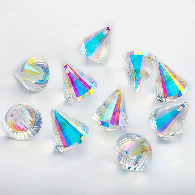 HDCRYSTALGIFTS 12pcs 38mm Crystal Faceted Prisms Suncatchers for Window Hanging AB Colored Crystals Diamond Prisms Sun Catchers Home Garden Christmas Ornament
