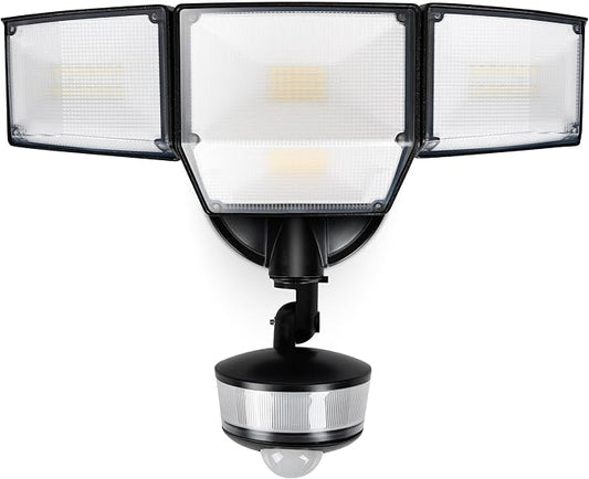 LUTEC 84W 9500LM LED Security Light Motion Sensor Outdoor Lights with Night Light, 4 Head LED Flood Lights Outdoor 5000K Daylight, IP65 Waterproof, Motion Detected Lights for Outside (Black)