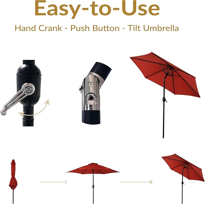 Sunnydaze Outdoor Patio Umbrella - Polyester Table Market Umbrella with Push-Button Tilt and Crank - 6 Sturdy Ribs - Burnt Orange - 7.5ft