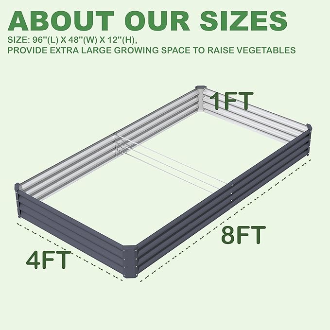 8X4X1ft Raised Garden Bed Kit,Galvanized Raised Garden Beds Outdoor,Large Metal Planter Box Steel Kit Flower Herb,Vegetables..Dark Gray