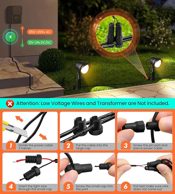 MEIKEE 7W LED Landscape Lights, 12V/24V Low Voltage Landscape Lighting with Connectors IP66 Outdoor Spotlights Warm White Garden Lights for Pathway Yard Patio 12-Pack
