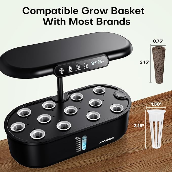 Ahopegarden Hydroponics Growing System kit Indoor Garden, 12 Pods Plant herb Garden with LCD Environmental Detection Germination Vegetable LED Growth Lamp, Hydroponics Grower Healthy Fresh Vegetables