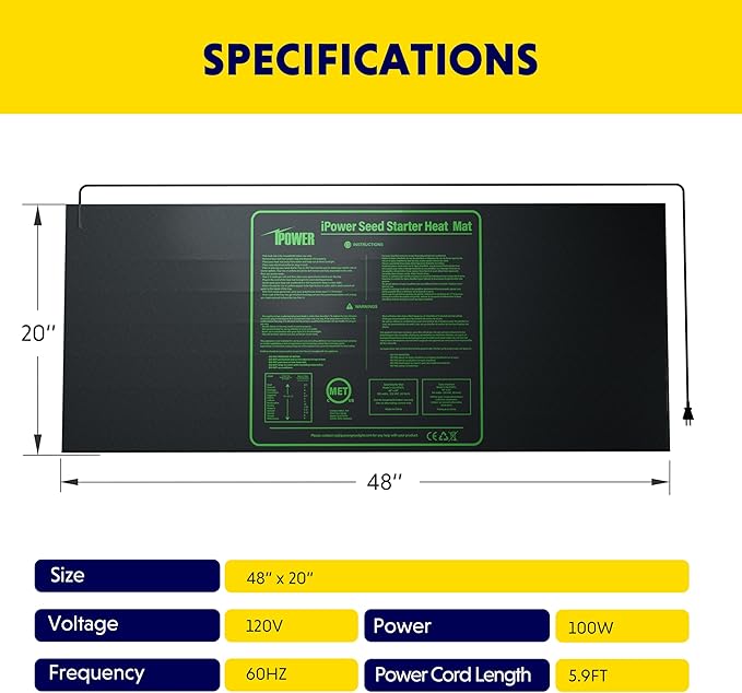 iPower 48" x 20" Durable Waterproof Seeding Heat Mat and Digital Thermometer Combo, for Germination, Indoor Gardening, Greenhouse
