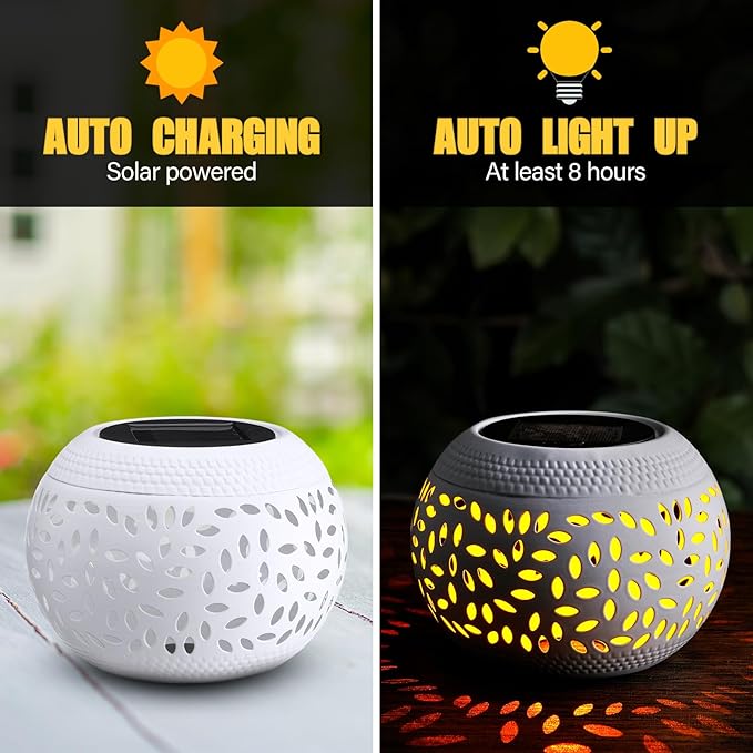 Reginary 2 Pcs Solar Table Lantern Outdoor Waterproof Dancing Flashing Flame 7 Color 2 Modes Metal Tabletop Light Desktop Decorative Lamp Auto On/Off Lighting for Patio Garden Pathway Yard (White)