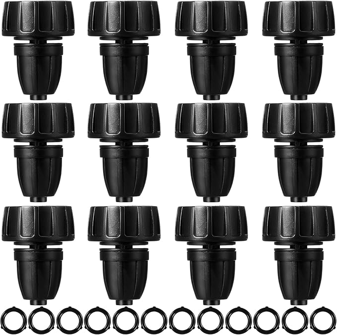 Retisee 12 Pcs 3/8 Inch Drip Irrigation Hose Connectors, 3/4" to 3/8" Drip Irrigation Adapter, Faucet to Hose Adapter, Plastic 3/4 Inch Garden Faucet Adapter with 12 Washers for Garden Irrigation