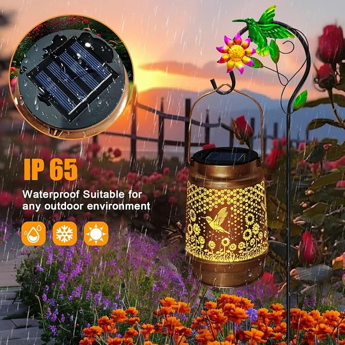 TEDOF Solar Lanterns Outdoor Waterproof Hummingbird Sunflower Lantern with Sheep Hook, Garden Decor Gifts for Mom Woman Grandma,Solar Lanterns Outdoor Decor for Garden, Yard, Backyard, Porch