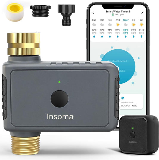 Insoma WiFi Hose Timer - Brass Inlet & Outlet, Voice/App Control Sprinkler Timers with Rain Delay/Manual/Auto Mode, Smart Water Timer for Garden/Lawn/Yard Work with Alexa & Google Home, Energy Saving
