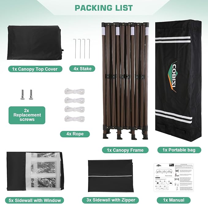 COBIZI 10x30 Pop Up Canopy Tent Heavy Duty with 8 Removable Sidewalls, Commercial Portable Tents for Parties Ez Up Canopy All-Weather Windproof & Waterproof and UPF 80+ Wedding Tent Sun Shelter