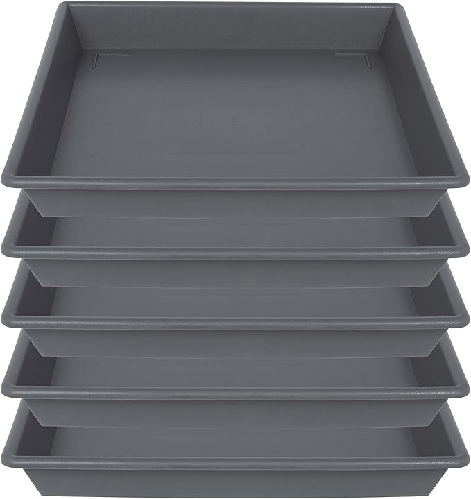 Square Plant Saucer 10 Inch 5 Pack, Plant Stand Flower Pot No Holes, Gray Plant Trays for Pots Heavy Duty Plastic Plant Saucers for Indoors Outdoors Plant Lover Gardening Gifts