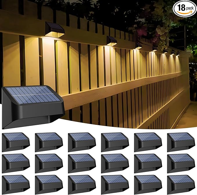 Brighter Solar Fence Lights 18 Pack, RGB 8 Colors, Dusk to Dawn Deck Light, Fence Solar Lights Outdoor IP65 Waterproof, Solar Outdoor Lights for Backyard/Railing/Wall/Step/Patio