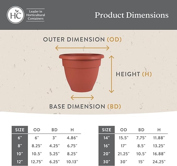 The HC Companies Caribbean Planter Pot - Outdoor & Indoor Plant Pot with Drainage Hole & Plug - Rolled Rim Plastic Pots for Plants & Flowers - Decorative Plant Pot (14" Honey, Pack of 2)