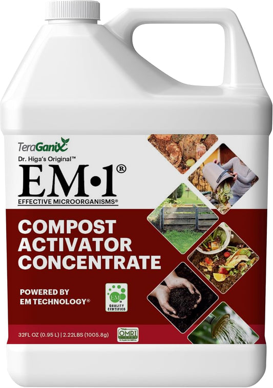 TeraGanix Compost Accelerator (1 Bottle = 22 Gallons), Reduce Odors, Liquid Compost Starter Concentrate, Reduce Composting Time, USDA Organic, 1 Quart (32 fl oz)