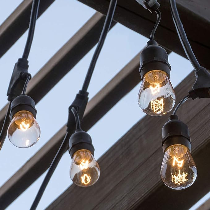 FRIDEKO HOME Waterproof Outdoor String Lights - 12Ft Commercial Grade Patio Lights Heavy Duty Light String Hanging Light Fixture with 11W S14 Bulbs for Deckyard Garden Porch Party Decor