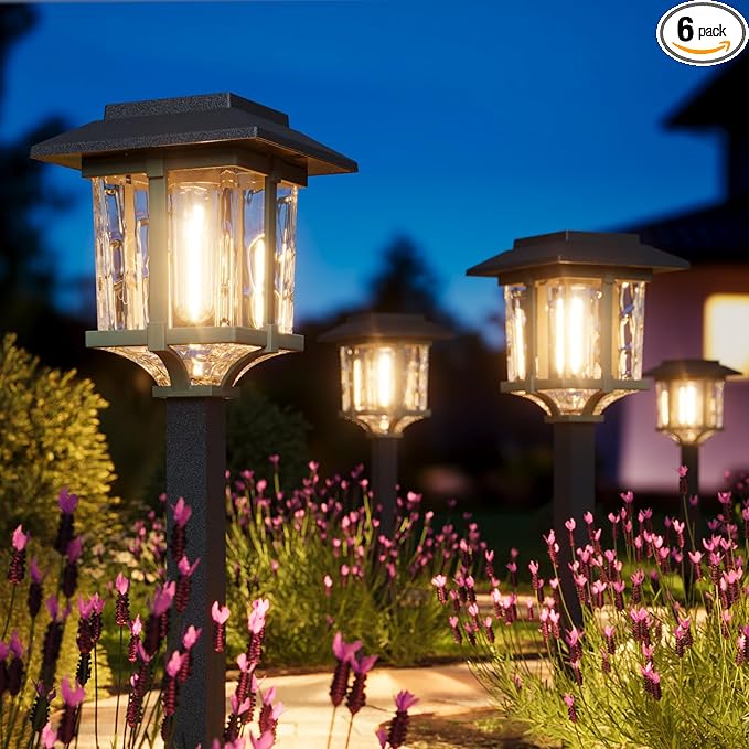 XMCOSY+ Solar Outdoor Lights Waterproof IP65, Solar-Powered Garden/Yard/Pathway Lights with Warm White 2-Tone Bronze-Wood Stainless Steel Design for Landscape Driveway Walkway Decorative