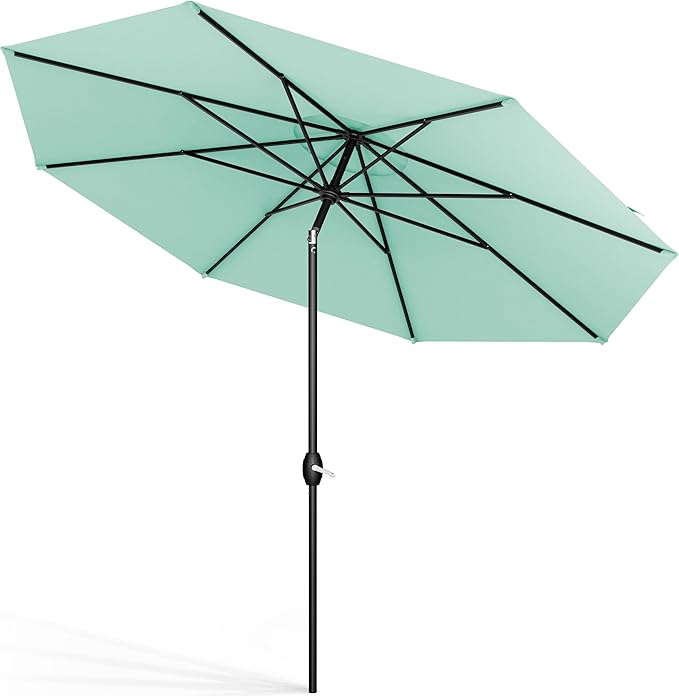 Midtown Umbrellas Sunbrella Umbrella 9 Feet Outdoor Umbrella With Canvas Glacier Acrylic Fabric - Auto-Tilt Aluminum Frame Patio Umbrella For Backyard, Deck, Garden, Pool - Black Pole