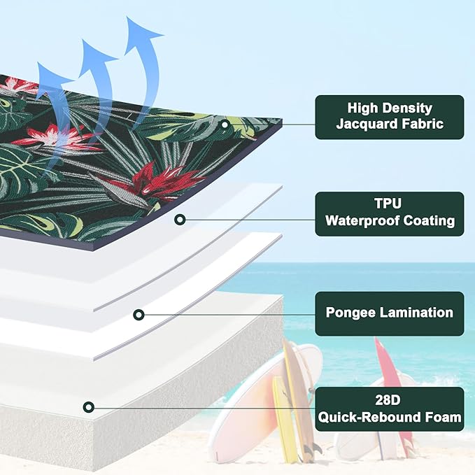 Favoyard Outdoor Chair Cushion 22 x 22 x 3 In Waterproof Pattern Fade Resistant Cushions for Patio Furniture with Removable Cover Attach Straps 28D Foam Insert Cushions Pads for Seat Sofa Couch 2 Pack