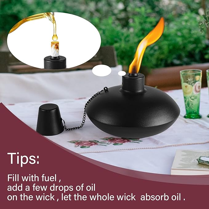 ZSZMFH 4 Pack Metal Table Top Torches,18 oz Citronella Torches for Outside， Refillable Citronella Flame Light Torch with Wicks and Covers, Landscape Lanterns Torches for Party, Garden Decor，DIY