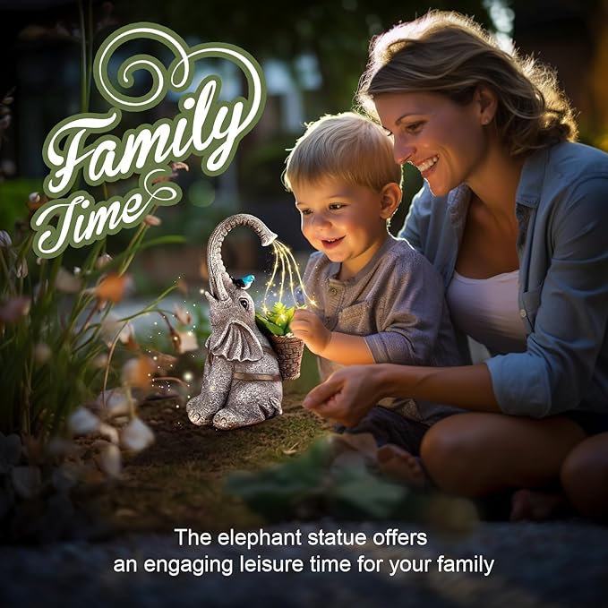 Eletorot Solar Elephant Garden Statues Lights: Garden Decor Elephant Figurines, Yard Decorations for Outdoor, Elephant Gifts for Women Mom Grandma