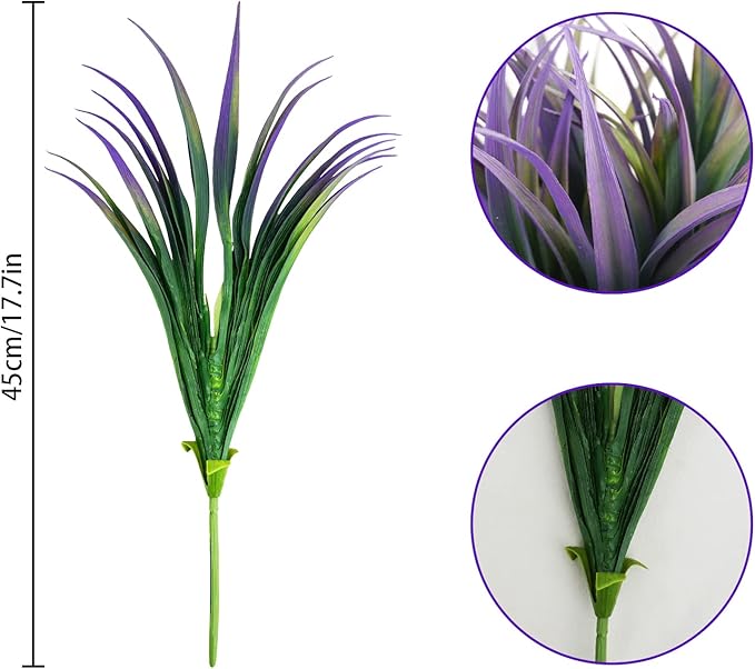 16Pcs Artificial Grass Fake Plants 17.3in Outdoor Plants UV Resistant Faux Greenery Stems Fake Grass for Home Window Garden Office Patio Pathway Front Porch Halloween Décor Green & Purple