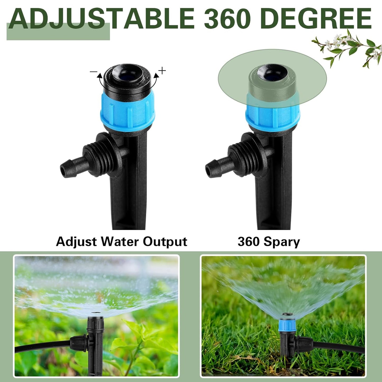 80 Pcs Drip Irrigation Emitters with Adjustable 360 Degree Water Flow Drippers for 1/4 Tubing Sprayer on 5.5 Arrow Stake for Garden System(Blue, Black,Lock Barbed)
