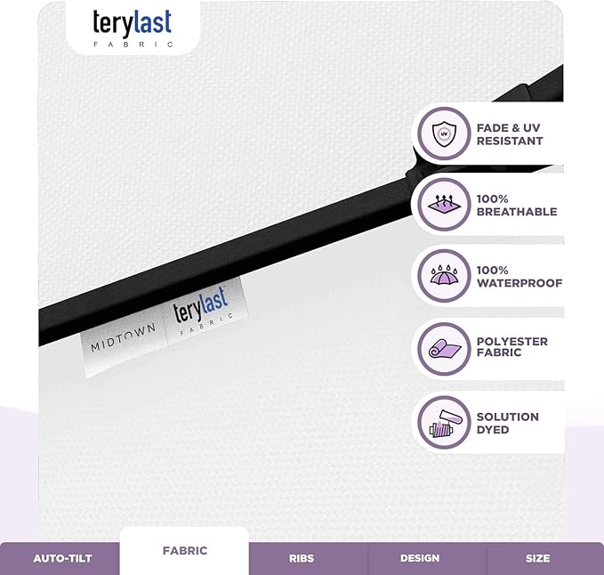 Midtown Umbrellas 10-Year-No-Fade - 8 Ft - UV Proof Ivory (White) Polyester Fabric - Umbrella Outdoor Patio, Auto-Tilt Aluminum Frame Patio Umbrella for Garden, Pool & Deck - Black Pole