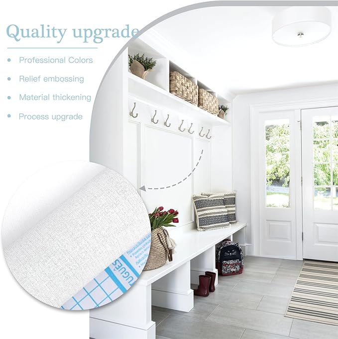 Dimoon 118''x17.7'' White Thicken Peel and Stick Wallpaper Contact Paper Modern Self Adhesive Wall Paper Removable Renter Friendly Textured Solid Color Vinyl Roll (118''x17.7'',White Thicken)