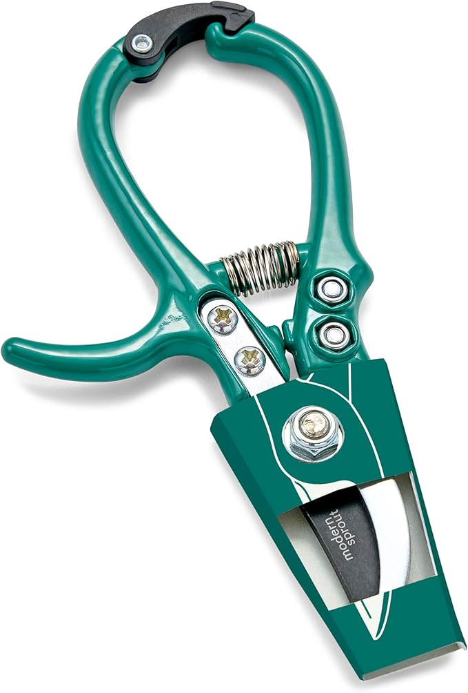 Modern Sprout Hand Pruners - Lightweight Pruning Shears W/Easy Lock- Gardening Scissors - Bypass Sharp Carbon Steel Blade - Rust Resistant - Garden Tools - Reusable Holster - Ocean
