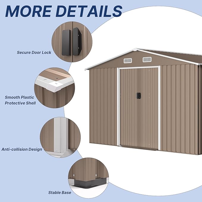 10FT x 8FT Metal Outdoor Storage Shed,Garden Sheds & Outdoor Storage w/Lockable Sliding Doors & Air Vent,Metal Shed for Backyard,Garden,Patio,Lawn