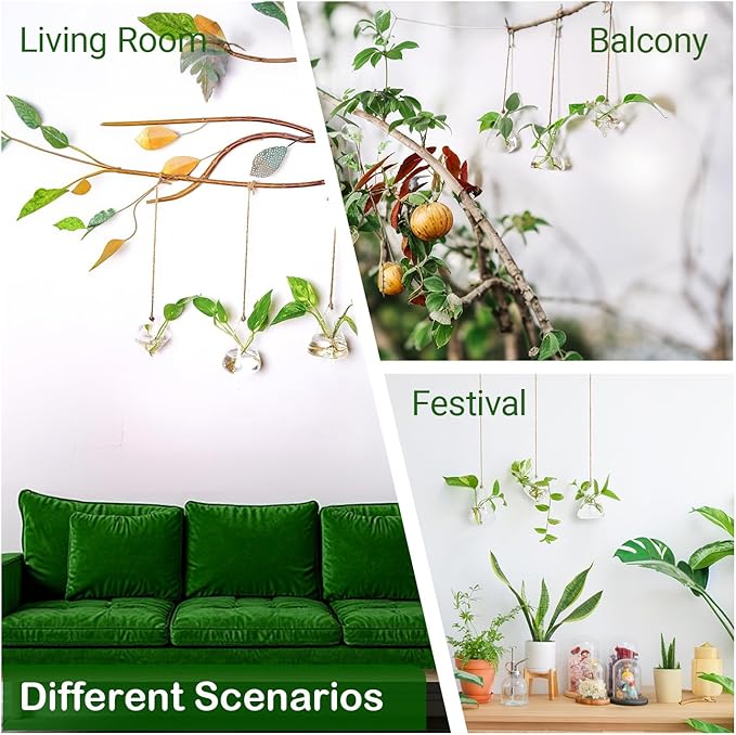 Glass Hanging Planter Plant Terrarium Hanging Propagation Station Container for Hydroponic Plants Home Garden Decor 3 Type