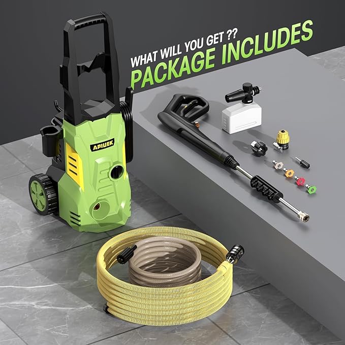 Electric High Pressure Washer - Portable Washer with 23 FT Water Outlet & 6.6 FT Inlet Hose, Steel Spray Wand, Foam-Adjustable Cannon,4 Nozzle Set, Cleans Car/Patio/Fence/Window, 3800PSI 2.4GPM