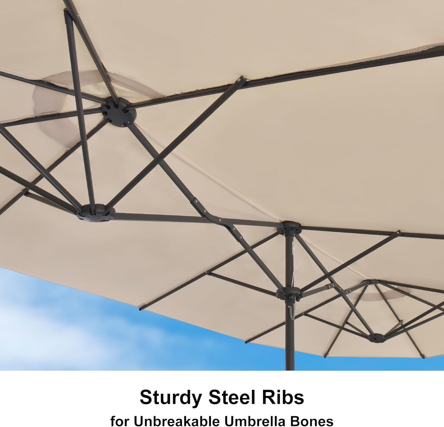 PURPLE LEAF 14ft Patio Market Umbrella Outdoor Double-Sided Umbrella with Base and Crank Rectangle Table Umbrella for Pool Deck Garden, Khaki