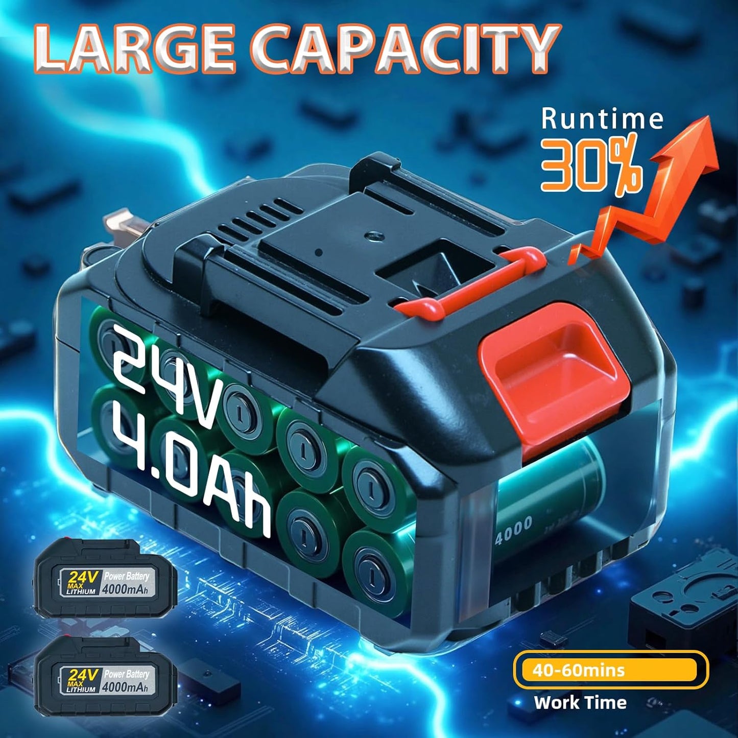 Electric Weed Wacker Cordless,24V Weed Cordless Eater Battery Powered,Weed Cutter with 2Pcs 4.0Ah Batteries,1300W Motor,2 Types Blades,Grass/String Trimmer Lawn for Yard and Garden