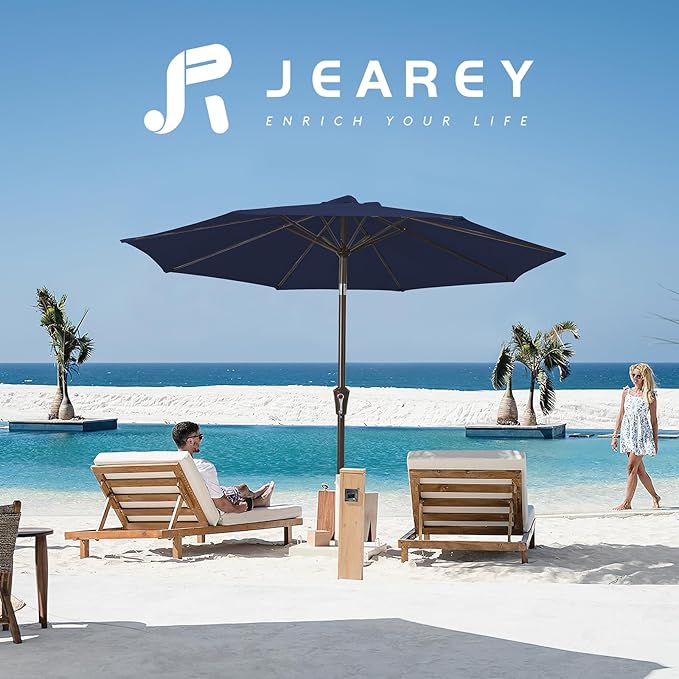 JEAREY 10FT Outdoor Patio Umbrella Outdoor Table Umbrella with Push Button Tilt and Crank, Market Umbrella 8 Sturdy Ribs UV Protection Waterproof for Pool, Garden (Navy)