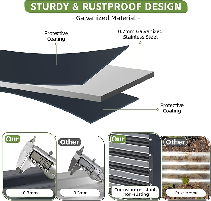 4x2x2ft Raised Garden Bed - Galvanized Deep Root Planter Boxes Outdoor with Wing Nuts and Safety Edges for Gardening Vegetables, Flowers, Herbs, Succulents - Gray