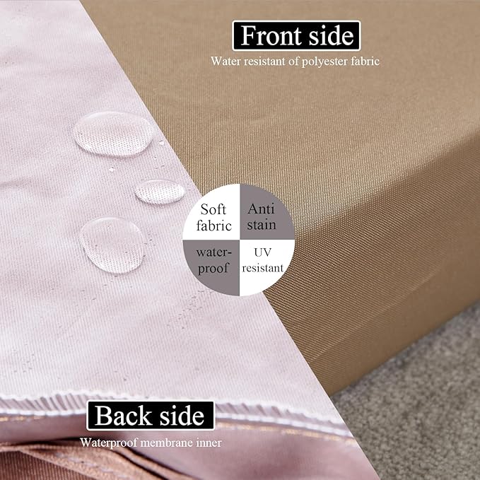 17 x 17 Inch Outdoor Seat Cushions for Patio Furniture with Non Slip and Ties Waterproof & UV Resistant Round Corner Outdoor Chair Cushions Replacement Set of 2, Khaki