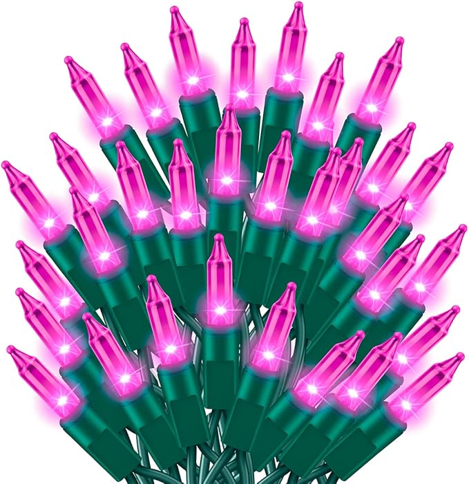 Ultra-Bright Connects End to End Pink Christmas Mini Light 300L 63.8Ft(2Sets-Each 150L)UL Listed Incandescent Bulb String Light for Indoor Outdoor Holiday Garden Party Christmas Tree Decor