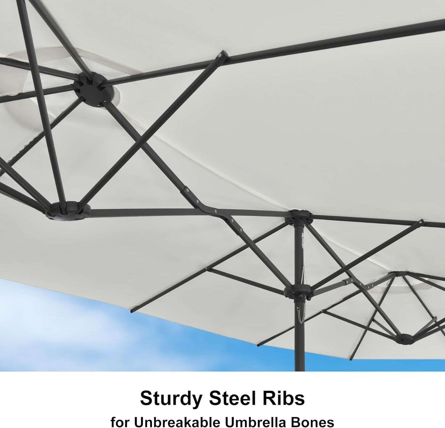 PURPLE LEAF 14ft Patio Market Umbrella Outdoor Double-Sided Umbrella with Base and Crank Rectangle Table Umbrella for Pool Deck Garden, White