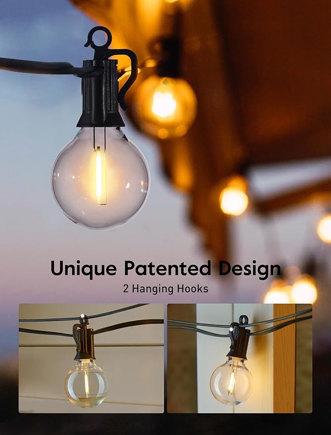 Brightown LED Outdoor String Light, 100 Feet Patio Lights with 52 Edison Shatterproof Bulbs(2 Spare), UL Listed Waterproof Outside Lights for Backyard Balcony Party Xmas Decor, E12 Base, Connectable