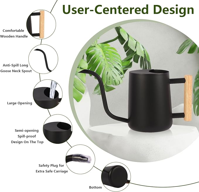 Plant Watering Can,35oz Metal Watering Can,Stainless Steel Watering Can Indoor Plants with Long Curved Spout,Small Watering Can for Indoor Plants,Bonsai Outdoor Garden Modern Decorative(Black)
