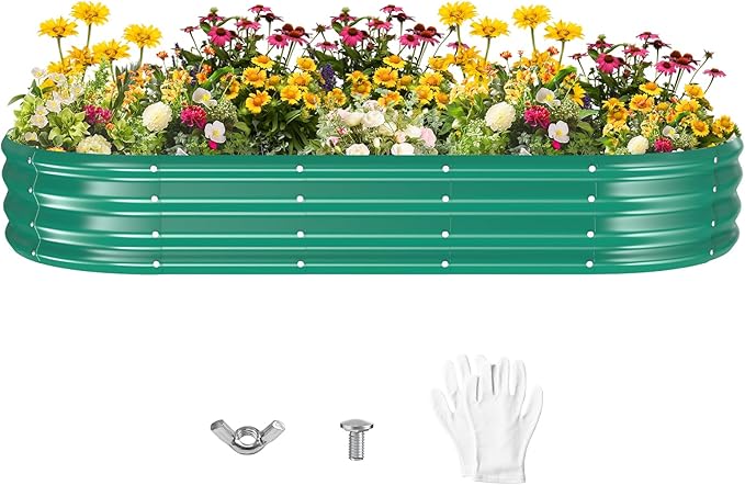 Galvanized Raised Garden Beds for Gardening - 72 x 36 x 12 inch Oval Metal Planter Boxes Above Ground Outdoor for Vegetables,Flowers,Herbs, Garden Container Green (1, 6X3X1FT)