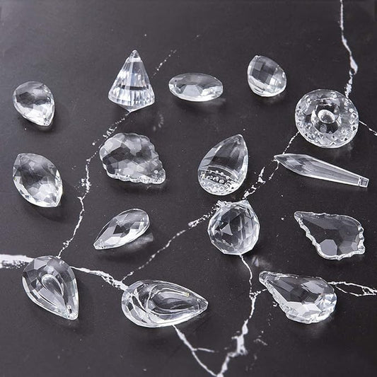 H&D 15pcs Clear Crystal Chandelier Lamp Lighting Drops Pendants Balls Prisms Hanging Glass Prisms Parts Suncatcher Home/House Decor