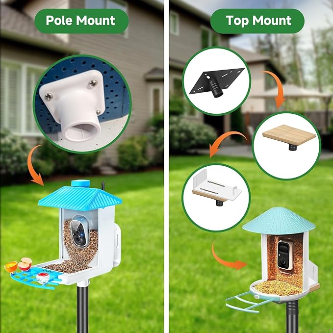 79In Smart Bird Feeder Pole Mount Kit,Adjustable Bird House Pole for Outdoors Heavy Duty, Metal Birdhouse Stand for Outside Multiple Mounting Option(Black Finish)