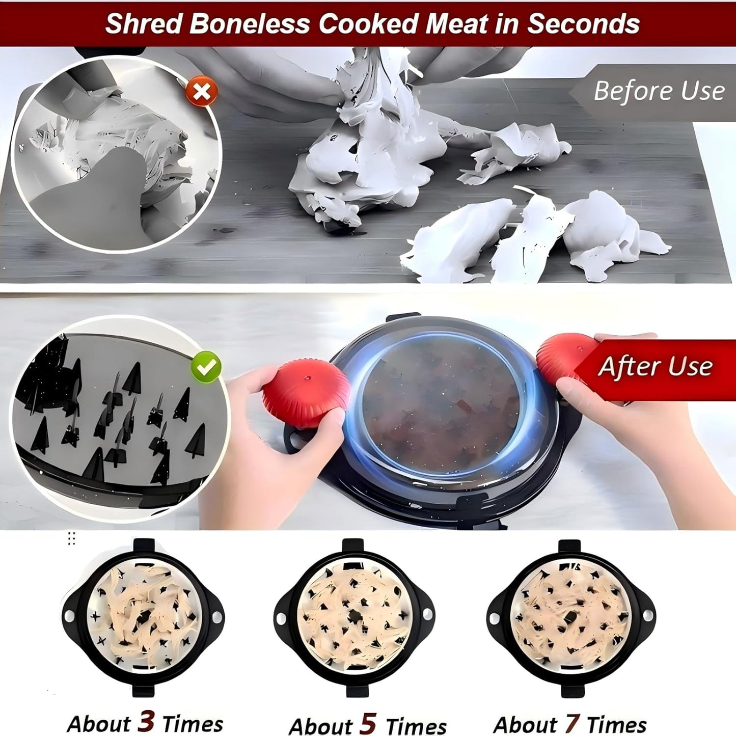 Chicken Shredder Meat Shredder Tool Twist Chicken Breast Shredder Large-Shredding Tools Chicken Breast, Pulled Pork, Beef with Stainless Steel Spikes (Red & Black)