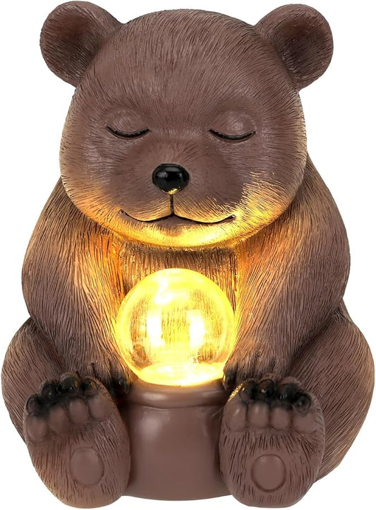 Solar Bear Statue for Outdoor, Garden Decor with Strong Lighting for Yard Art Lawn Ornaments Porch Patio Balcony Home House - Holiday Gifts for Family and Friends