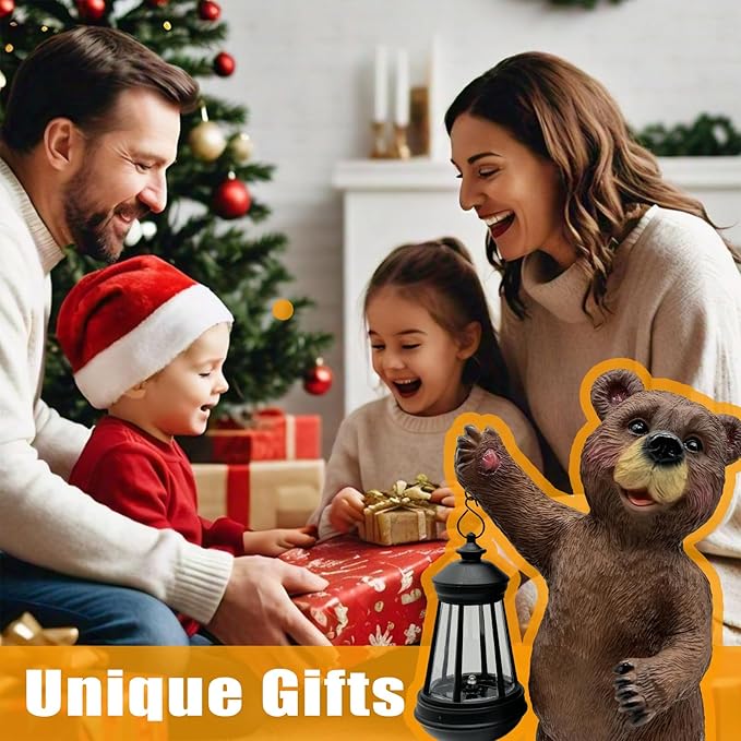 Solar Lantern Garden Statues Decor, Outdoor Bear Figurine Lights for Yard Patio Decoration - Unique Christmas Housewarming Gift for Grandma Wowen Mom Brown