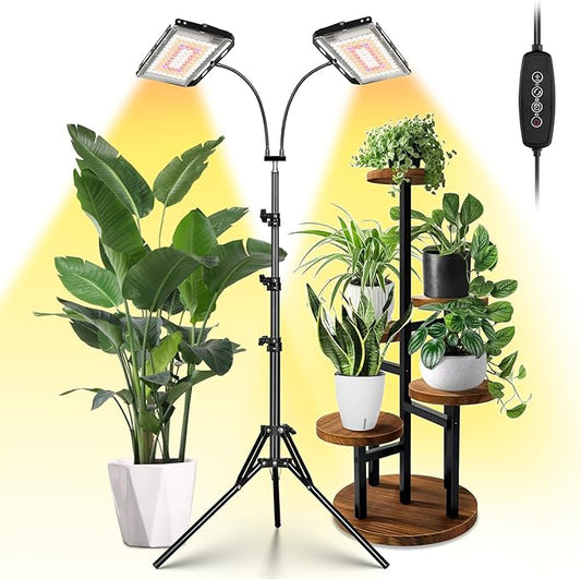 Grow Lights for Indoor Plants,Full Spectrum Standing Plant Grow Light with 4/8/12H Timer, 6 Dimmable Levels,68" Adjustable Tripod, Floor Grow Lamp for Large Indoor Plants, Dual Heads Plus