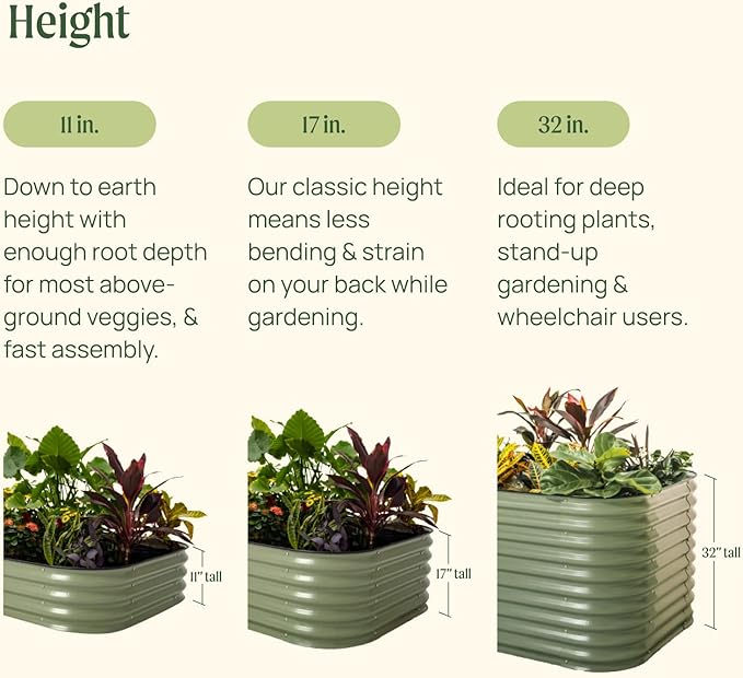 Vego garden Raised Garden Bed Kit, 11" Tall 6 in 1 Modular Metal Raised Planter Bed for Vegetables Flowers Patio Ground Planter Box, Pearl White